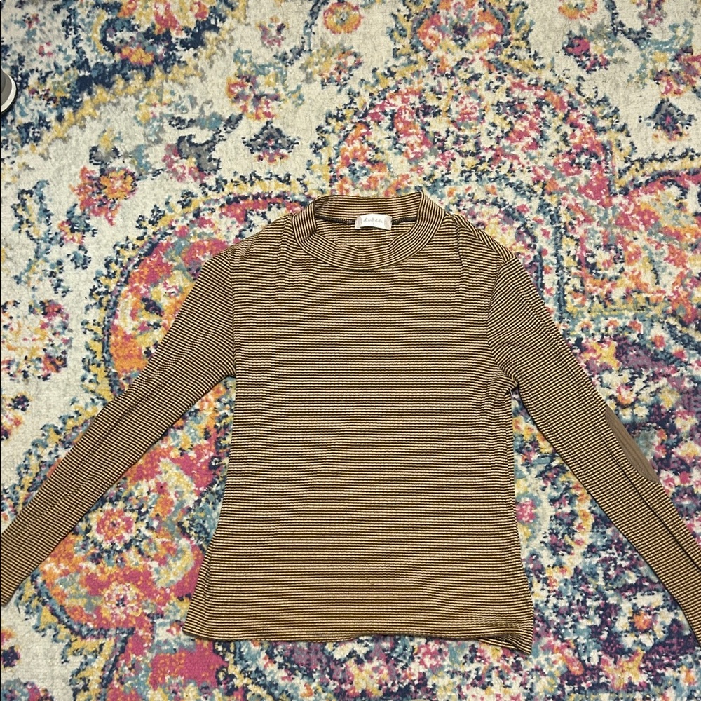 Altar'd State Black and Tan Striped Long Sleeve Top